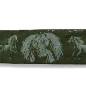 HORSE Themed ENGRAVED Green Ceramic Tile Rectangular Wall Decor Or Accent Piece